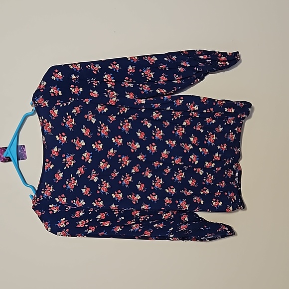 Arizona Jeans Co Navy Blue Floral V Neck Blouse - Picture 5 of 5